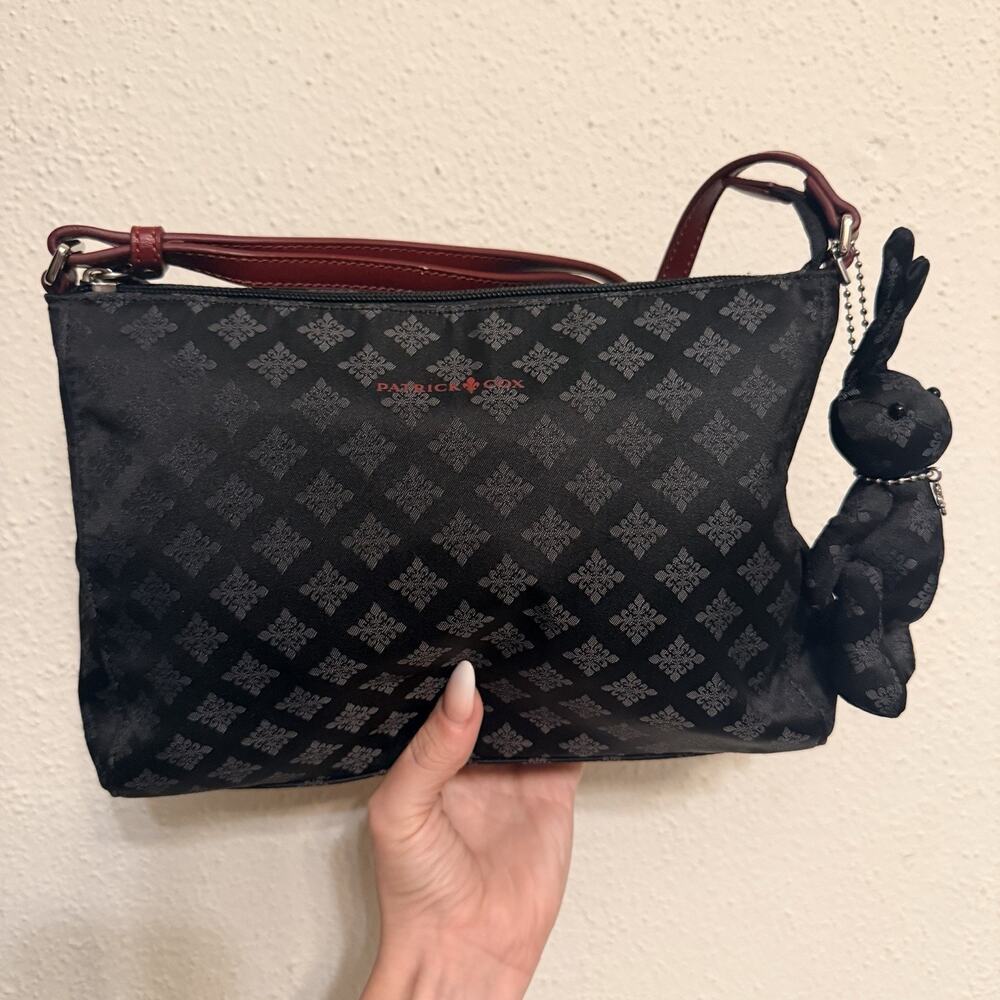 Patrick Cox Black Color Quarter Jacquard Crossbody Purse With Bunny Rabbit Charm
